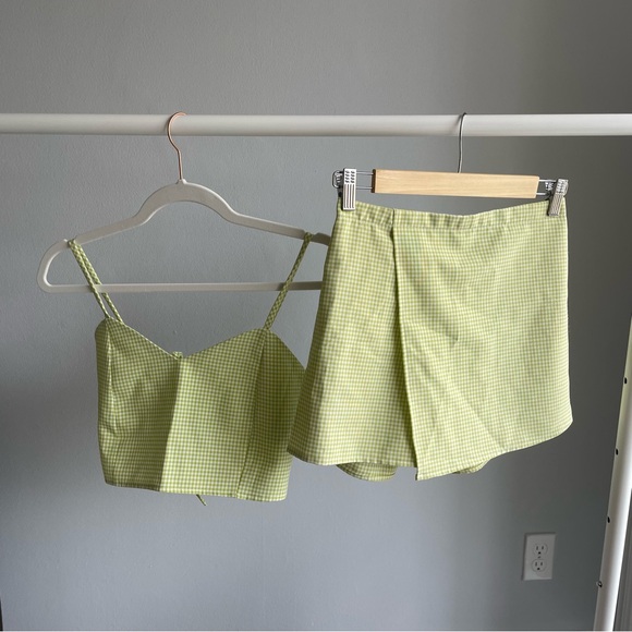 Purrr Melrose Handmade Lime Green Gingham Summer Matching Set - Crop Top & Skort - Picture 5 of 10